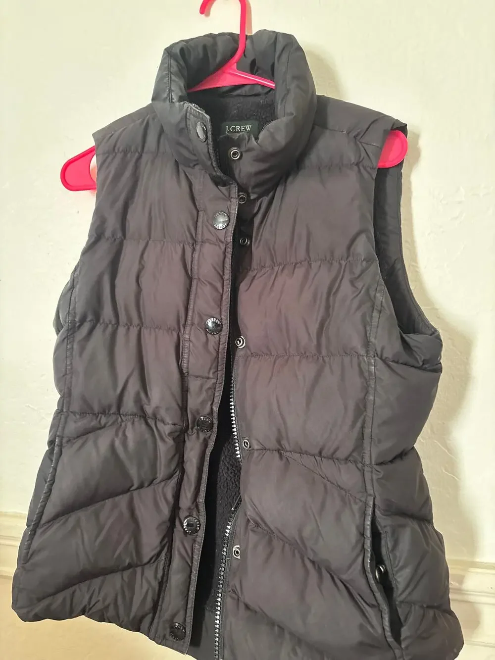 J.Crew Down Puffer Vest Women’s Medium Charcoal Gray Sherpa Lined